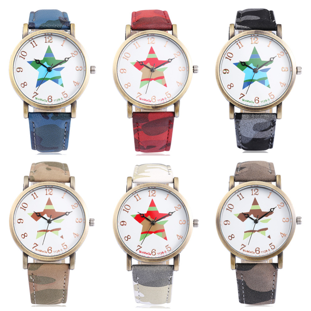 2015 HOT Selling NEW Fashion Women s Ladies Quartz Watch Five Star Shape PU Strap Round