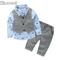 2017 Spring Baby Boy gentleman suit shirt overalls 2pcs long sleeve T shirt boys pants kids