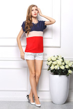 Women s Blouse Plus Size 2015 New Brand Three color Stitching Short Sleeve Women Camisetas Y