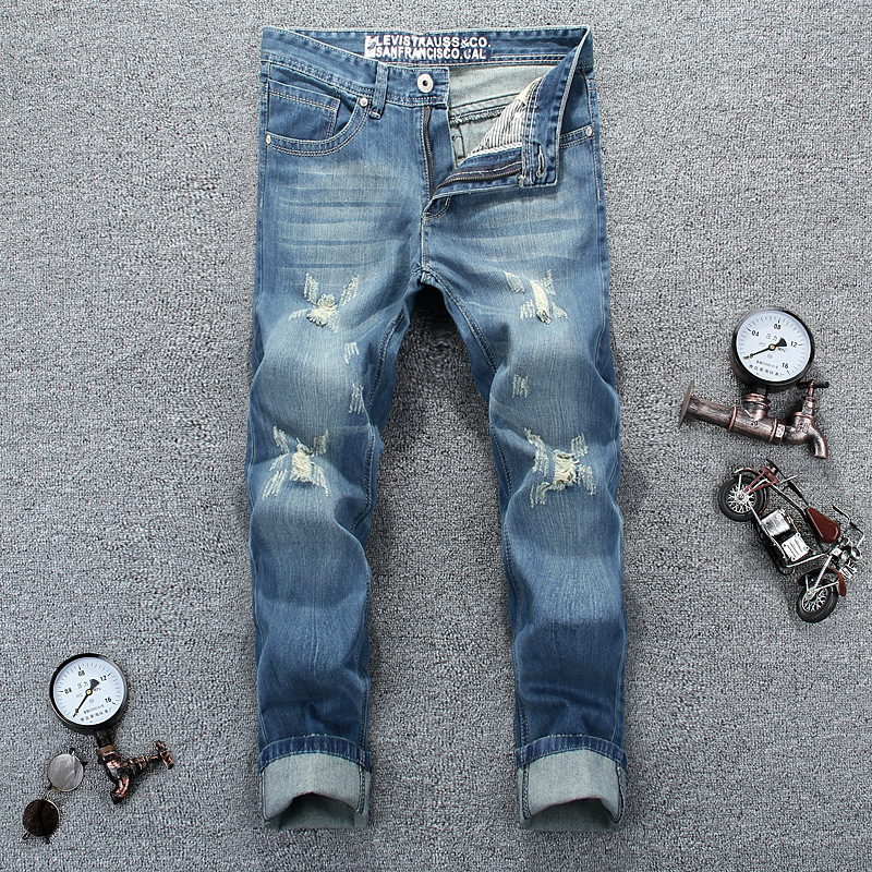 New Famous Brand Biker Jeans Vintage Men designer Casual Hole Ripped Jeans Mens Fashion Denim Pants