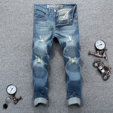 New Famous Brand Biker Jeans Vintage Men designer Casual Hole Ripped Jeans Mens Fashion Denim Pants