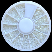 White Pearl Nail Art Stone Different Size Wheel Rhinestones Beads Nail Art Sticker & Decal Women Girl Nail Beauty Min Order $7