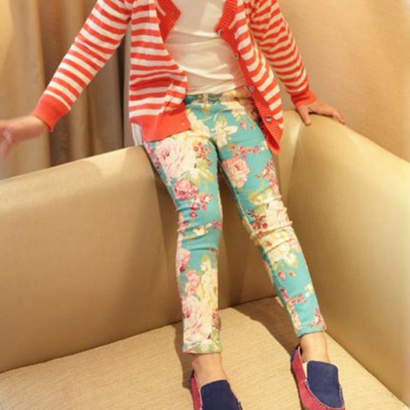 Pattern Printed Baby Girls Pants Feet Trousers Toddler Jeans Pencil Pants Skinny