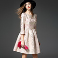 Summer Spring Autumn Jacquard Dress Women Cute A Line Dresses Vestido de festa Ladies Vintage Slash