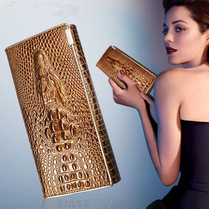 women wallets Alligators Genius Leather Cowhide Fashion 2015 New Brand Long Design 3D Pattern Ladies Clutch