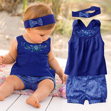 2015 Fashion Baby Girl Summer Suit Newborn Baby Girl Set (Sleeve Romper+Headband+Pants) Infant One Pieces Roupas De Bebe Menina