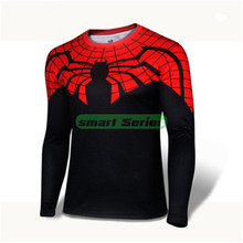 2015 Marvel Comics Super Heroes Avengers Spiderman Batman Ironman  Lycra Tights sport T shirt Men fitness clothing Long sleeves