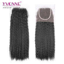 Virgin Brazilian Kinky Straight Hair Closure,100% Human Hair Lace Closure 4×4,Top Quality YVONNE Hair Products,Natural Color 1B