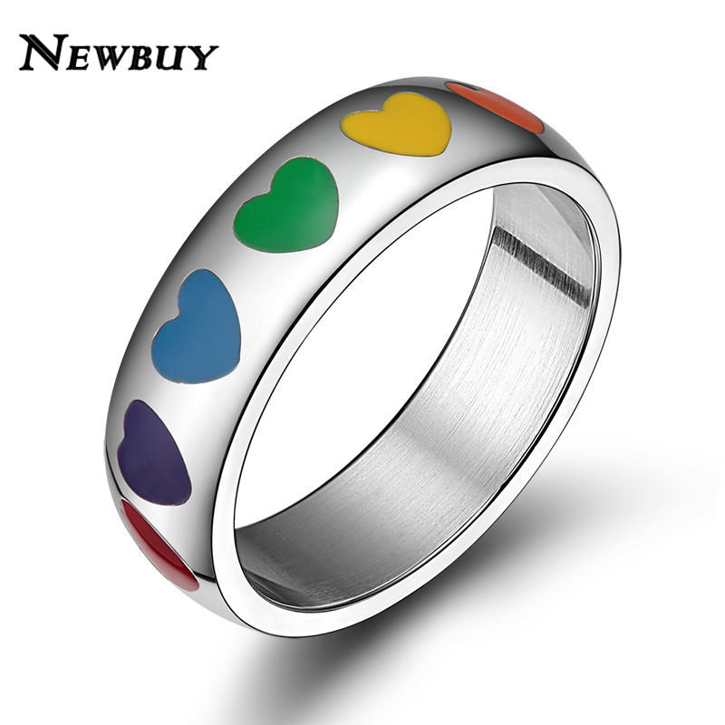 newbuy fashion colourful hearts ring for women stainless steel rainbow wedding bands rings for gay lesbian fine female jewelry - Heart Wedding Rings newbuy fashion colourful hearts ring for women stainless steel rainbow wedding bands rings for gay lesbian fine female jewelry - Heart Wedding Rings