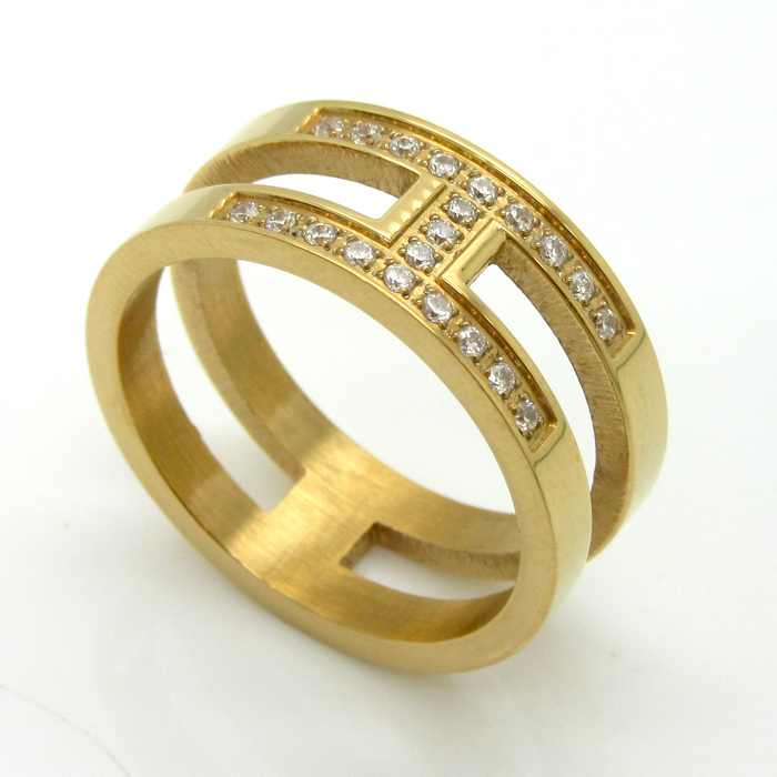 2015 New Arrival Stainless Steel Ring Classic H Letter Wedding Ring With Austrian Crystals Mosaic AAA