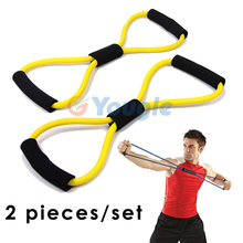 2 pieces 8-Shaped Resistance Loop Band Tube for Yoga Fitness Pilates Workout Exercise Fitness Equipment Chest Developer