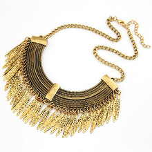 New Dress Chain European Vintage Gold Punk Leaf Tassels Bib Choker Collier Statement necklaces & pendants Costume Accessories
