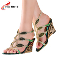 Hollow Out Wedge Sandals 2016 New High Heels Sandals Genuine Leather Shoes Fashion Sexy Diamond Rome