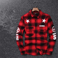 2016 Tyga cool oversized Shirts Tee men hip hop red Tartan Plaid top hba mma cotton