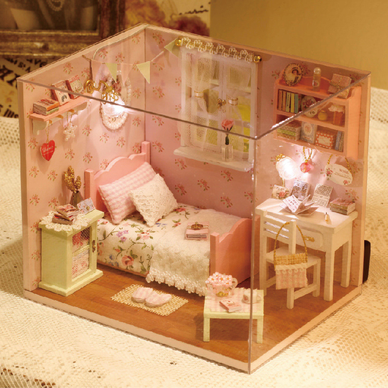 Diy Wooden Miniature Doll House Furniture Toy  Miniatura Puzzle Model Handmade  Dollhouse Creative Birthday Gift-Sunshine angel