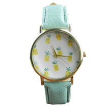 Roman Hot Sale Fashion Casual Geneva Pineapple Pattern Leather Band cartoon Analog Quartz Vogue Wrist Watch