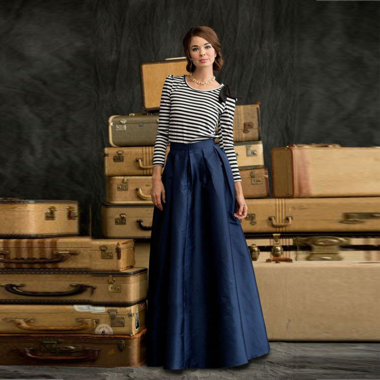 long navy skirt outfit