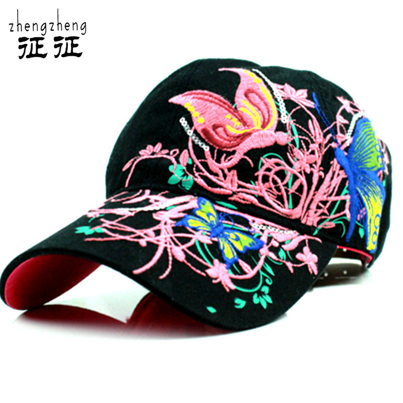 High quality baseball hat cap Butterflies and flowers embroidery cotton caps sport Casual hats snapback cap
