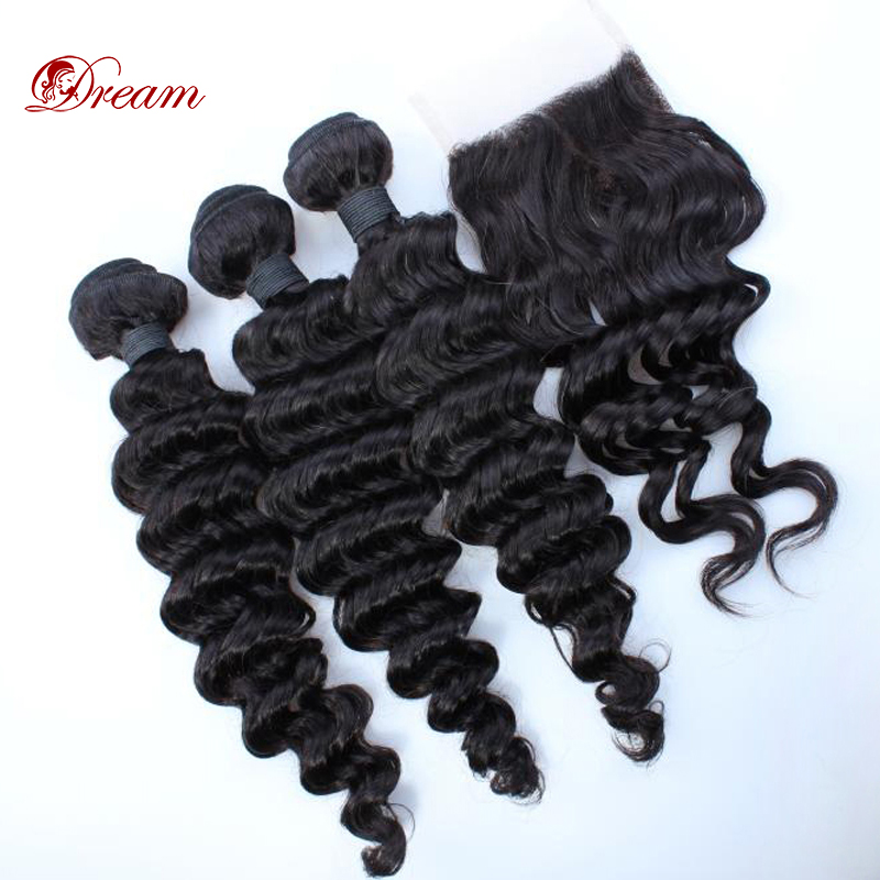 On Sale 6A Unprocessed Peruvian Virgin Hair Extension With Closure 3way/part Human Hair Deep Wave 4pcs/lot Free Shipping!