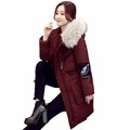 Fashion Woman Winter Fur Collar Hooded Puffer Jacket Wine Red Army Green Gray Black Quilted Coats