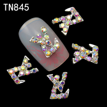 10pcs Glitter blue 3d Nail Art Decorations with Rhinestones Alloy Nail Sticker Charms Jewelry for Nail