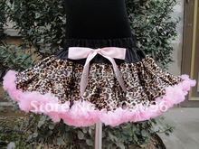 Girls Leopard Tutu Skirt Pink Tutu chiffon baby pink Bow Fluffy Dance Pettiskirts for Children Clothing PETS-070