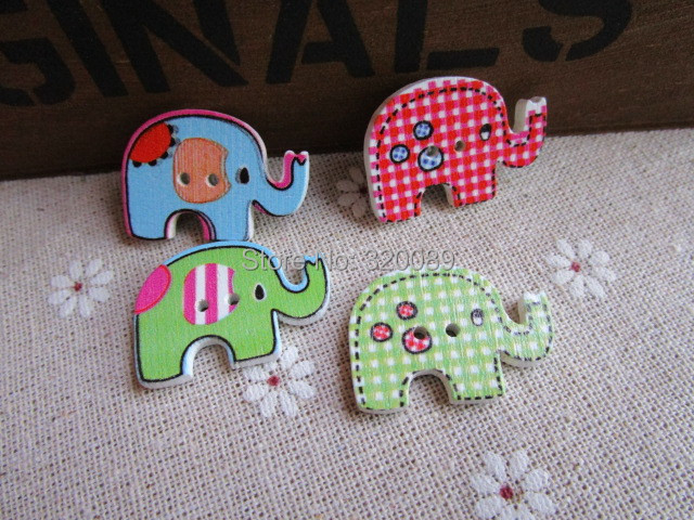 600pcs 21*29mm Mixed Elephants Painted Buttons Wood Sewing Buttons 2-Hole Fancy Button For Scrapbooking Cardmaking