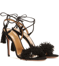 Black Fashion Summer Sandals Sheepskin Genuine Leather Tassel 10CM High Heels sandals Sexy sandals Fringe Wedding Shoes S-001