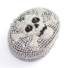 Free shipping USPS Luxurious skull shape crystal bag diamond glitter sparkle woman clutch handbag bridal wedding