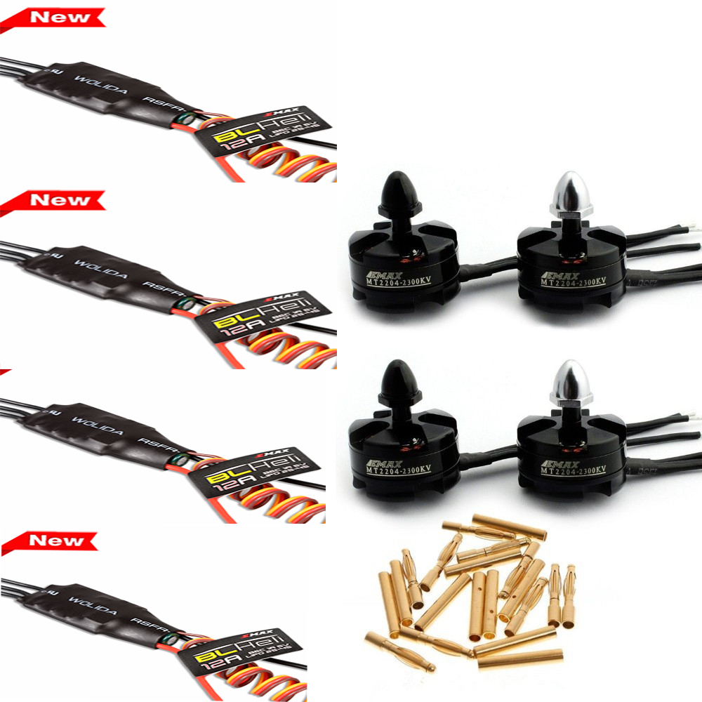 4x Original EMAX MT2204 2300KV Motor BLHeli Series 12A ESC 12 pairs Connector for Mini Multirotor