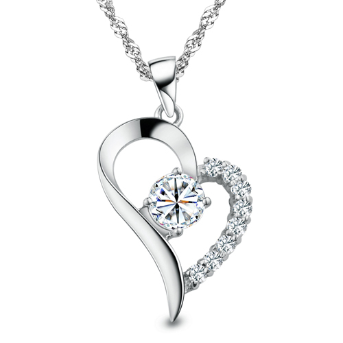 Silver Plated Cubic Zirconial Brand Love Heart Shape Pendant Necklaces Fashion Summer Jewelry for Women Wedding