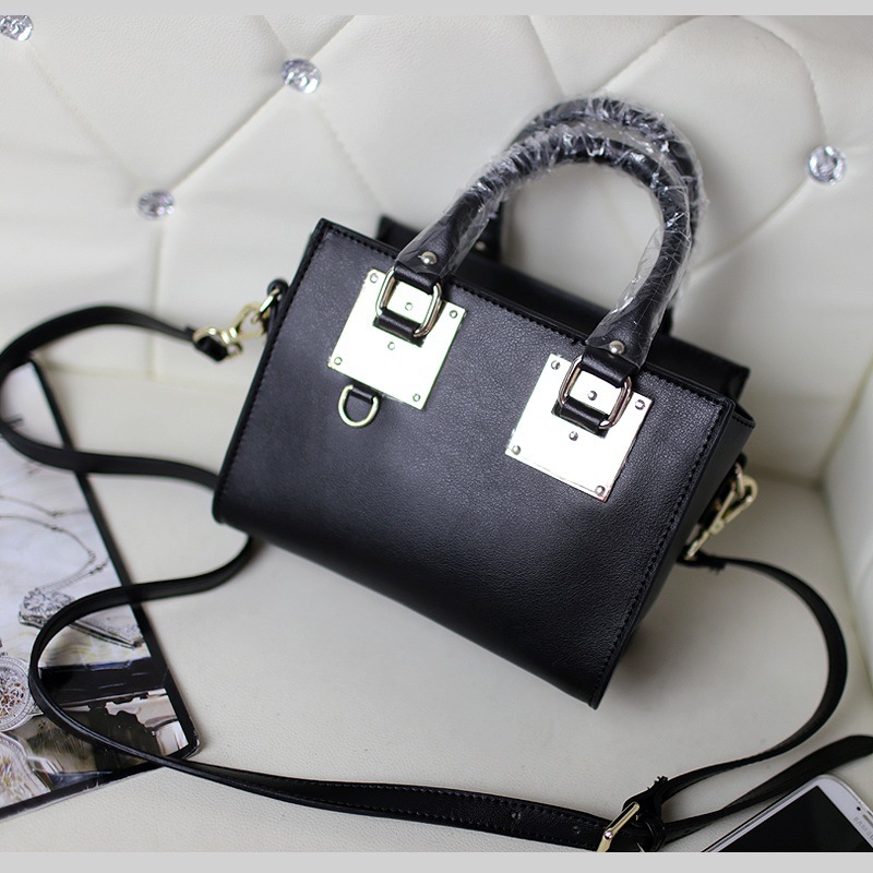 Women Handbag Genuine Leather with Metal Squares Shoulder Ofiice Bag 2015 New Fashion Bag