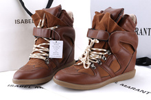 High quality women sneakers Isabel Marant lace up invisible wedge high heel sneakers 2015 new fashion