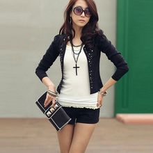 2015 New Autumn Fashion Women s Black Short Leisure Suit Jacket Diamonds Rivet Elegant Slim Suit
