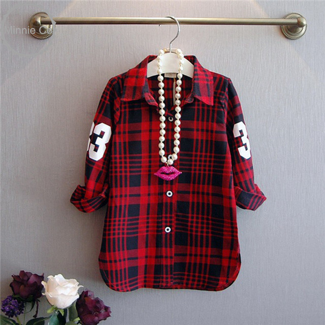 Girla блузка Весна осень Рубашка в Полоску Плед Блузка девочка одежда девушки лучших блузки красный клетчатую рубашку блузка детская одежда