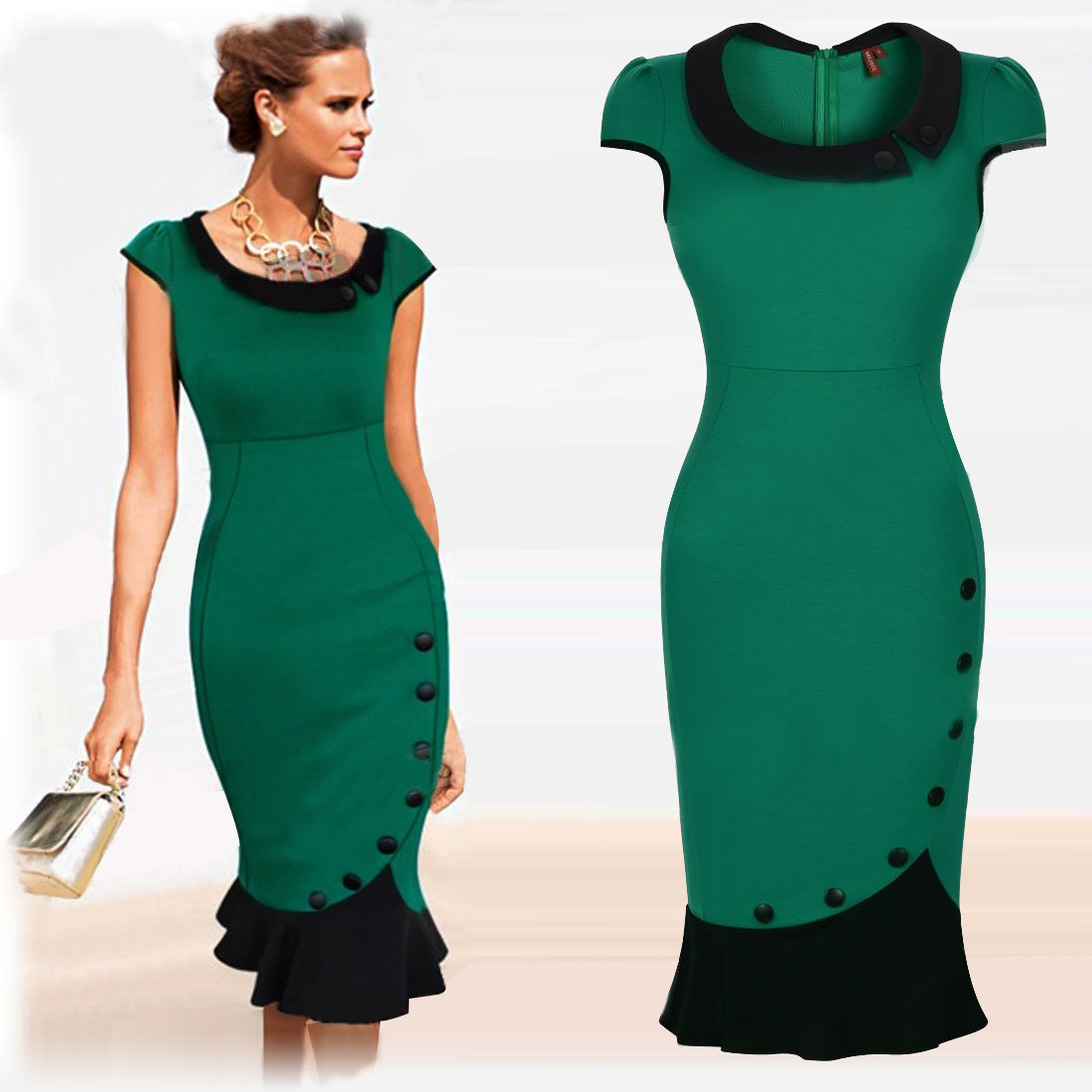 Платье черное с зеленым