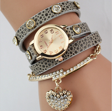 Hot selling new luxury heart pendant bracelet wristwatches women dress Quartz watches Braid Multilayer Wrap Leather