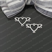 (24846)Fashion Jewelry Findings,Accessories,charm,pendant,Alloy Antique Silver 24*16MM Heart wings 50PCS