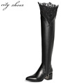 2015 New Winter Women Over Knee Black Boots Fashion Ladies Square