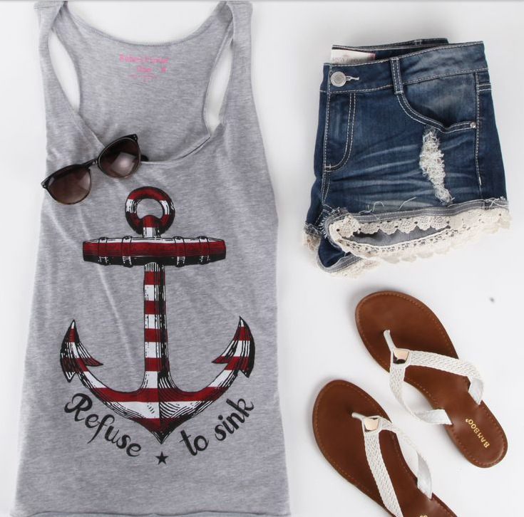 Women\'s Anchor Print Tank Top 2015 Summer Style Ba...