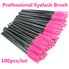 New 100pcs/lot Hot Pink Synthetic Fiber One-Off Disposable Eyelash Brush Mascara Applicator Wand Eyelash Brush Make Up Tools
