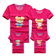 1psc Mother Son Daughter Outfits 2016 New Spring Summer Family Matching Baby Girls Boys Cartoon Cute Bear Print Outfits Clothing