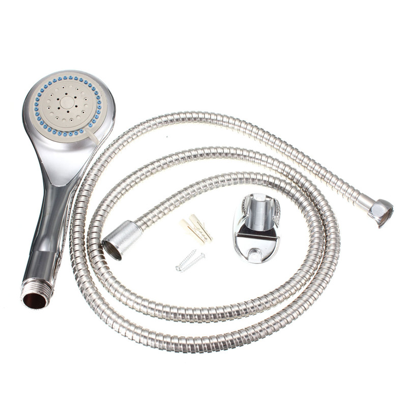 Bathroom Water Saving Pressurized Handheld Shower Head Set Wall Mount Flexible With 1.5M Hose Pipe Chrome Set Bath Bracket