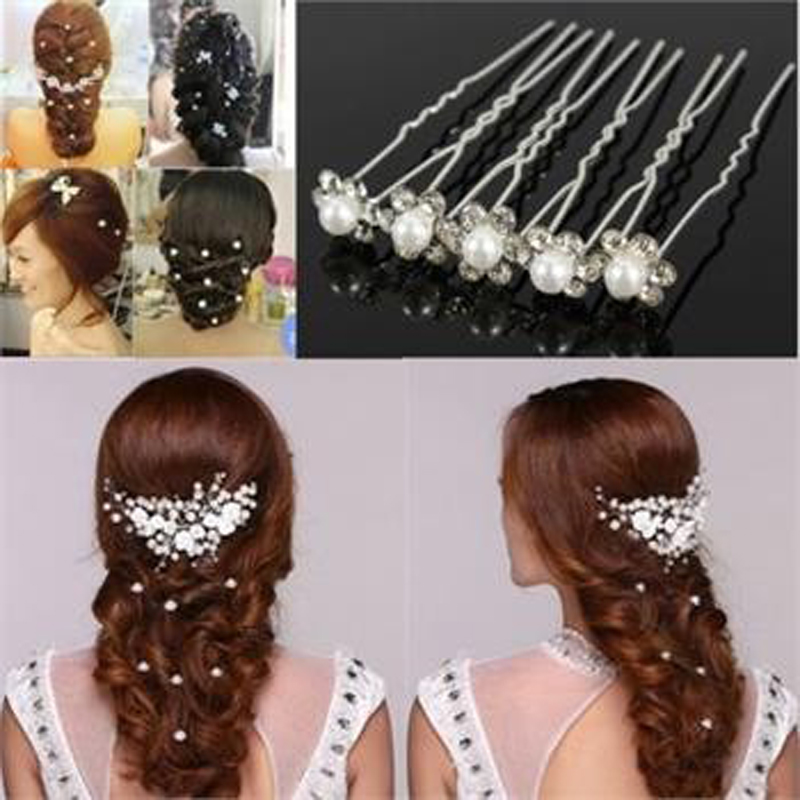 Lot 20 Pcs Wedding Bridal Pearl Rose Flower Hair Pins Crystal Rhinestone Clips
