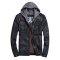 THOOO Brand Mens PU Leather Jackets Hoodie Jacket For Mens Good Quality Faux Leather Business Outwwaer