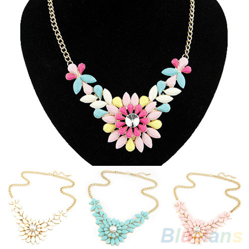Women s Multicolor Resin Flower Crystal Pendant Collar Necklace Costume Jewelry necklaces pendants 00GJ