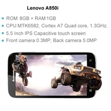 Lenovo A850i Smart Phone MTK6582 Quad Core RAM 1GB ROM 8GB 1 3GHz 5 5 inch