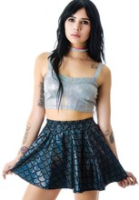2015 Summer Style Sexy queen Red Gold Color Block Laser Fish Scale Chinese Style Vintage Festive Novelty High Waist Skirts