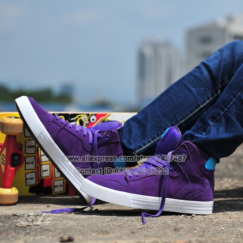 Wholesale Justin Bieber Skytop Chad Muska Purple Full Grain Leather Suede High Top Style Skate Shoes_7