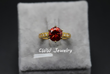 Fashion Princess Cut 18k Gold Plated Cubic Zircon Diamond Pave Big Round Ruby Red Engagement Rings